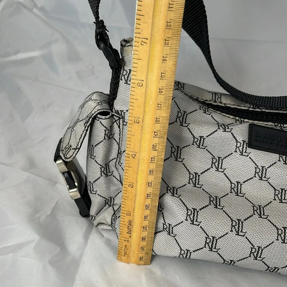 VINTAGE Y2K Lauren Ralph Lauren Black Grey Signature Monogram Shoulder Bag - Picture 11 of 16